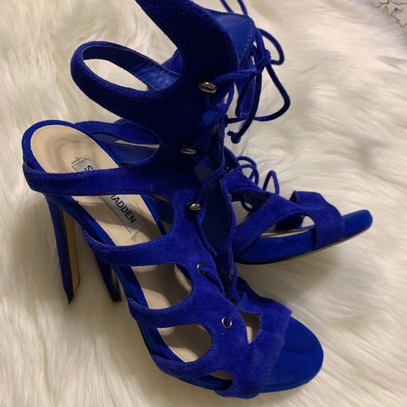 Steve Madden Megann Open Toe Suede Blue Sandals - Picture 6 of 11